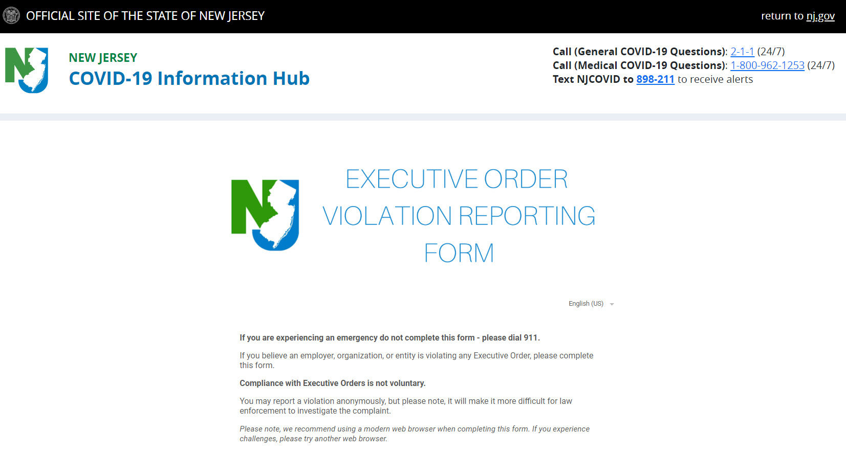 State violation reporting form